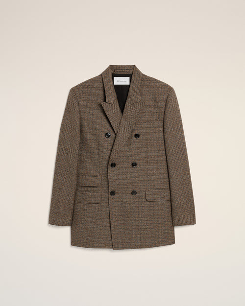 Brown double breasted houndstooth wool blazer - 1 - Ami Paris