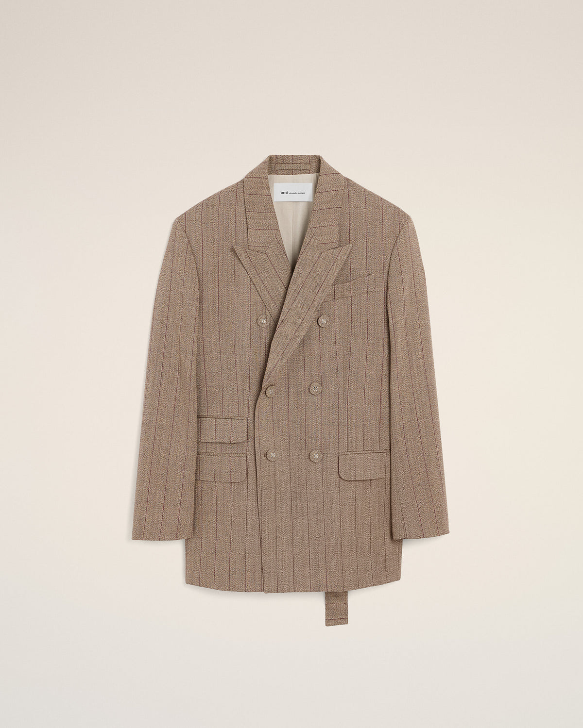 Gestreifter Blazer aus brauner Wolle mit doppelter Knopfleiste - 1