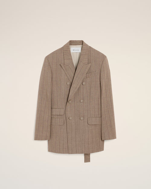 Veste rayée marron double boutonnage en laine - 1 - Ami Paris