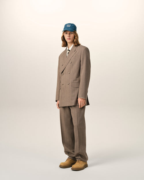 Gestreifter Blazer aus brauner Wolle mit doppelter Knopfleiste - Herren - 6 - AMI Paris - Ami Paris