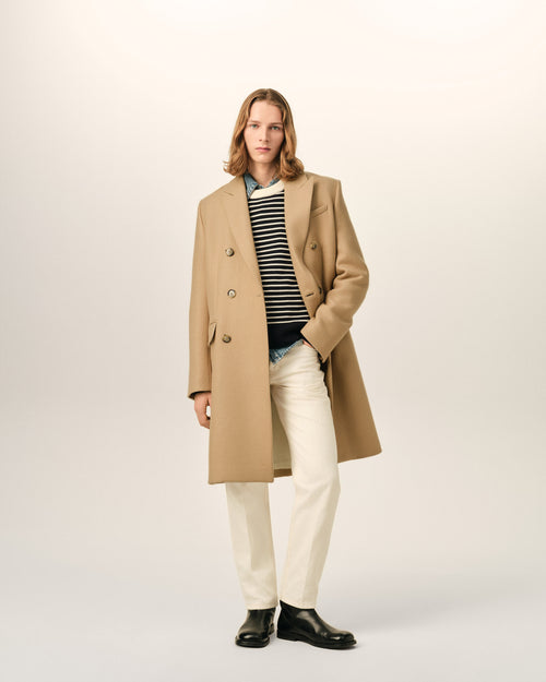 Manteau beige double boutonnage en laine - 2 - Ami Paris