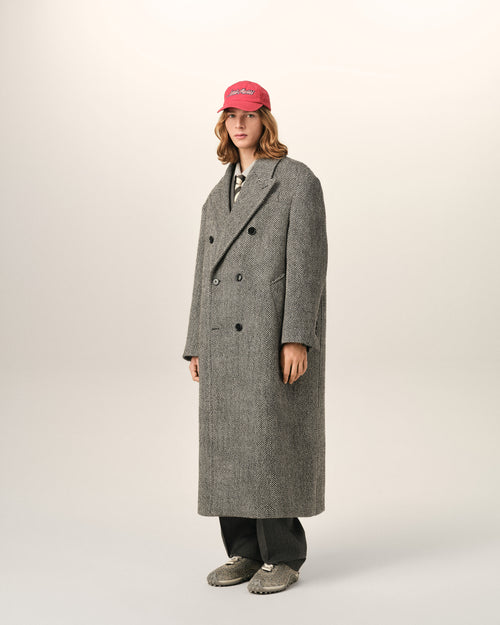 Long black double breasted wool herringbone coat - Man - 6 - AMI Paris - Ami Paris