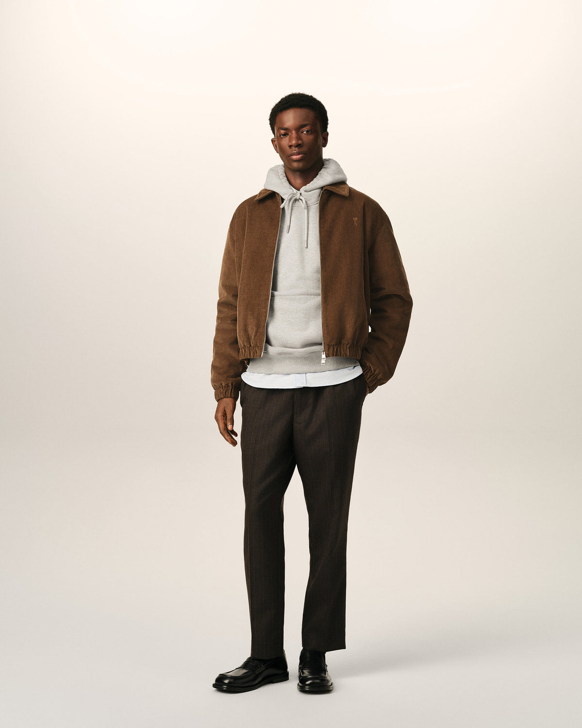Brown corduroy cotton padded jacket with Ami de Coeur - 2