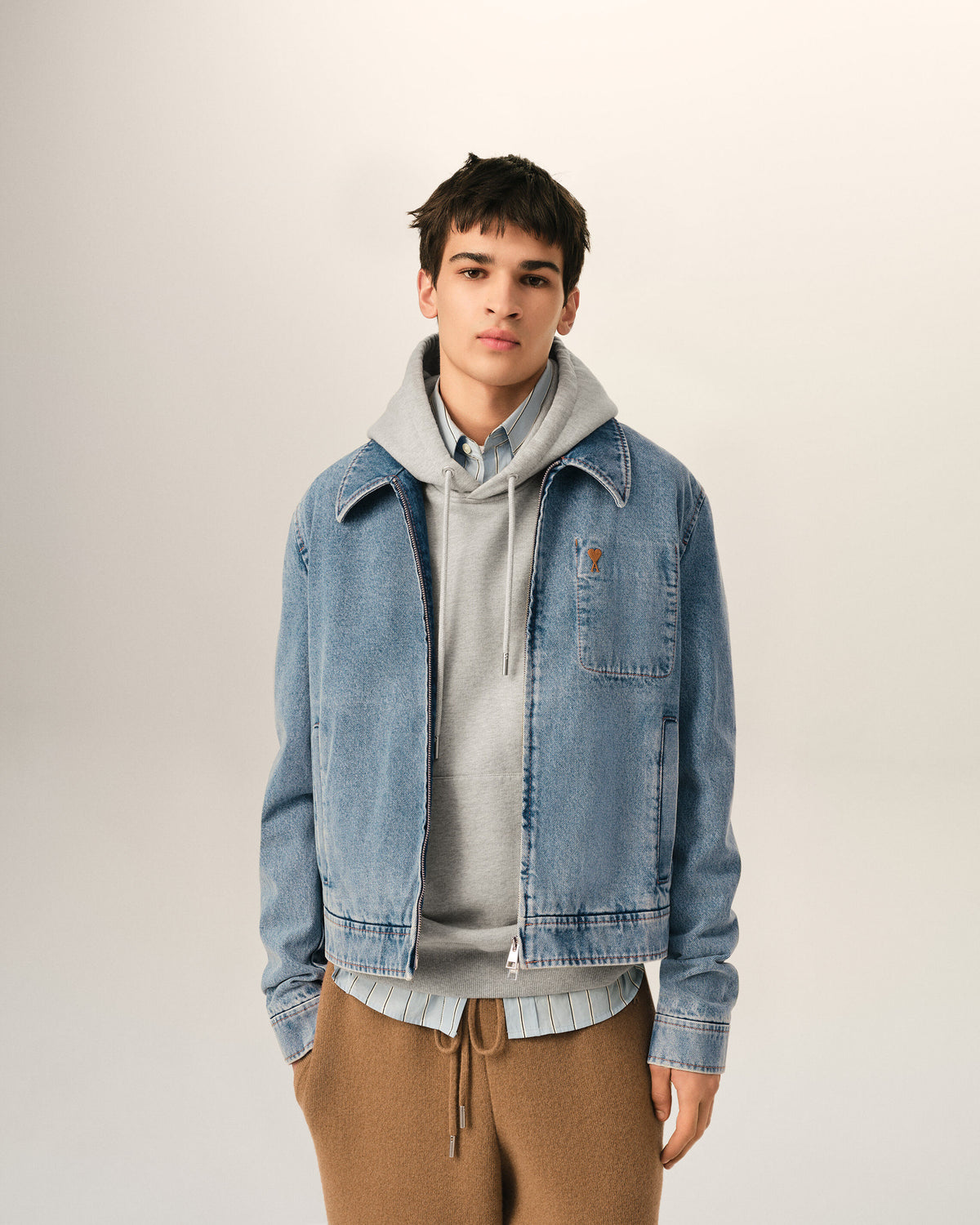 Blue Cotton Contrasted Zipped Jacket with Ami De Coeur - 3