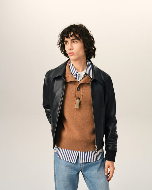 Black lamb leather zipped jacket - Man - 3 - AMI Paris - Ami Paris