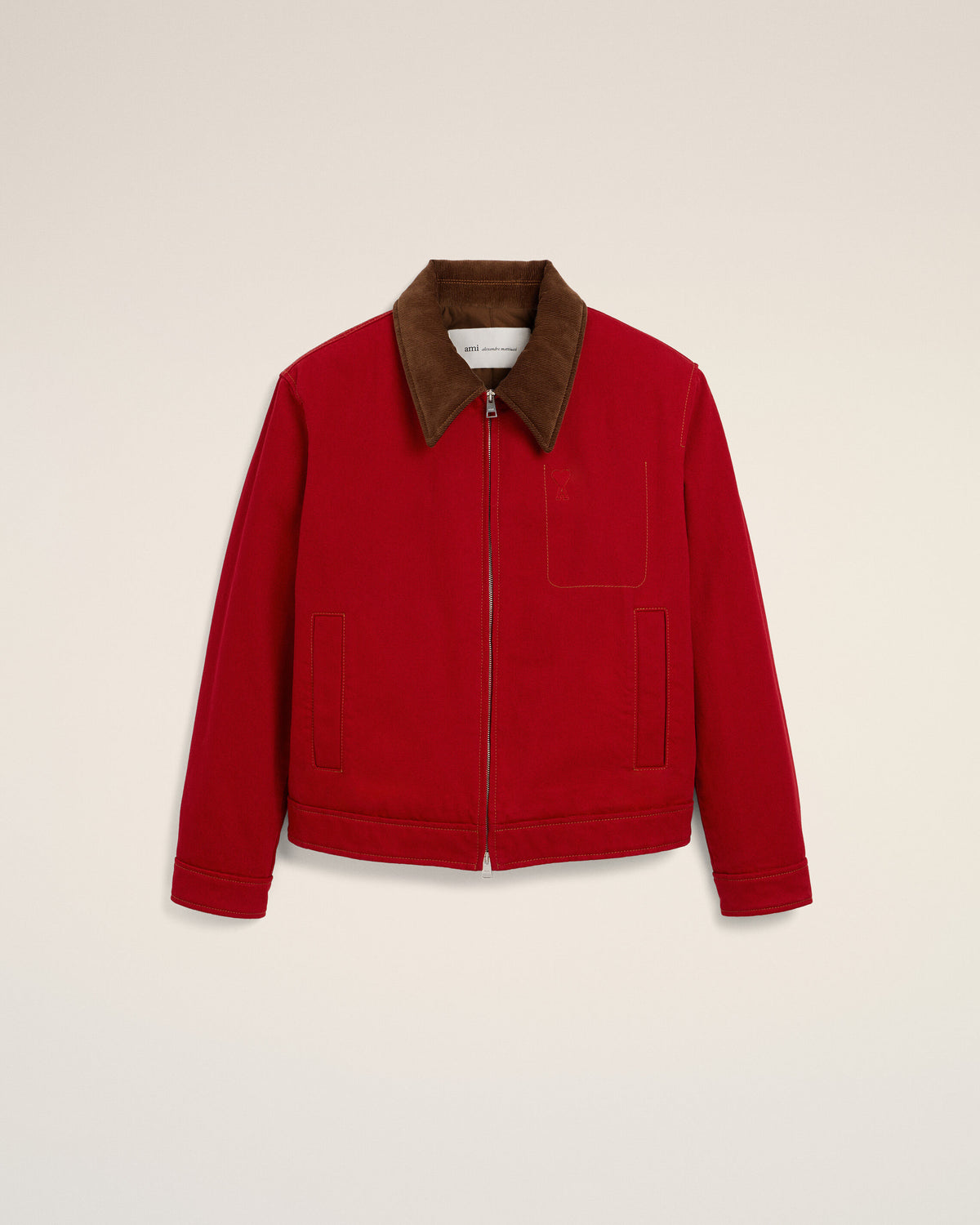 Red cotton zipped jacket with Ami de Coeur - 1