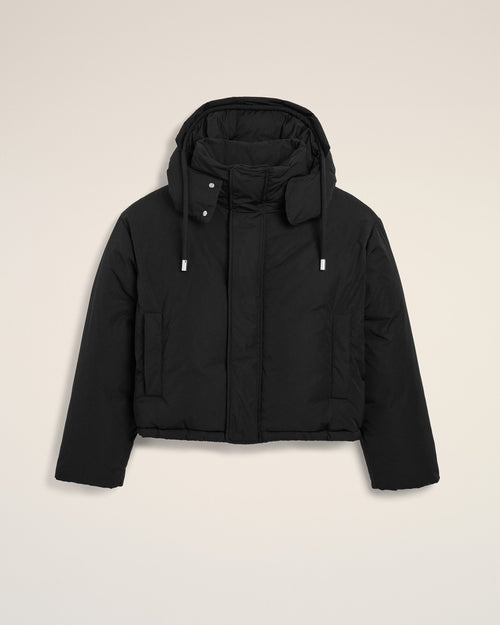 Hooded nylon and cotton down jacket with Ami de Coeur - NOIR - Ami Paris