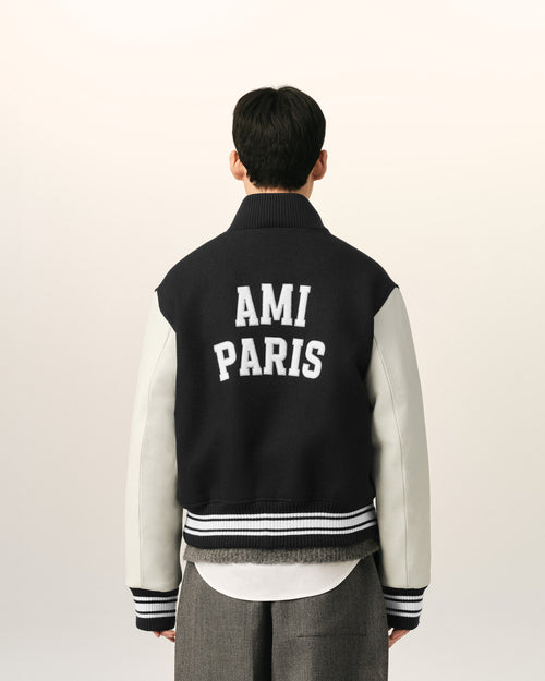 Chaqueta teddy acolchada de lana y cuero negra con bordado Ami Paris - Hombre - 5 - AMI Paris - Ami Paris