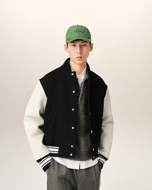 Chaqueta teddy acolchada de lana y cuero negra con bordado Ami Paris - Hombre - 3 - AMI Paris - Ami Paris
