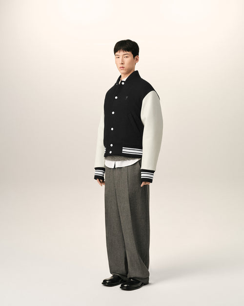 Chaqueta teddy acolchada de lana y cuero negra con bordado Ami Paris - Hombre - 6 - AMI Paris - Ami Paris