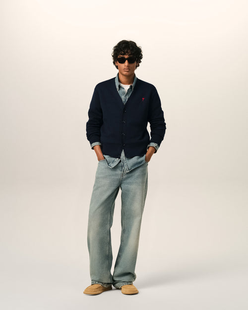 Cardigan bleu en laine col V Ami de Coeur - Homme - 3 - AMI Paris - Ami Paris