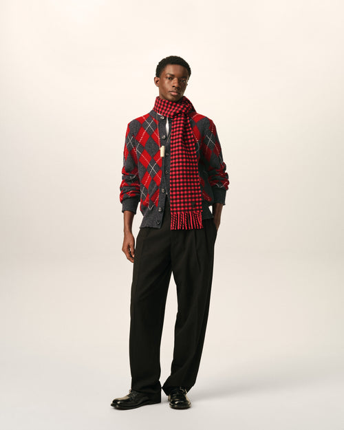 Grey wool cardigan in red argyle - Man - 3 - AMI Paris - Ami Paris