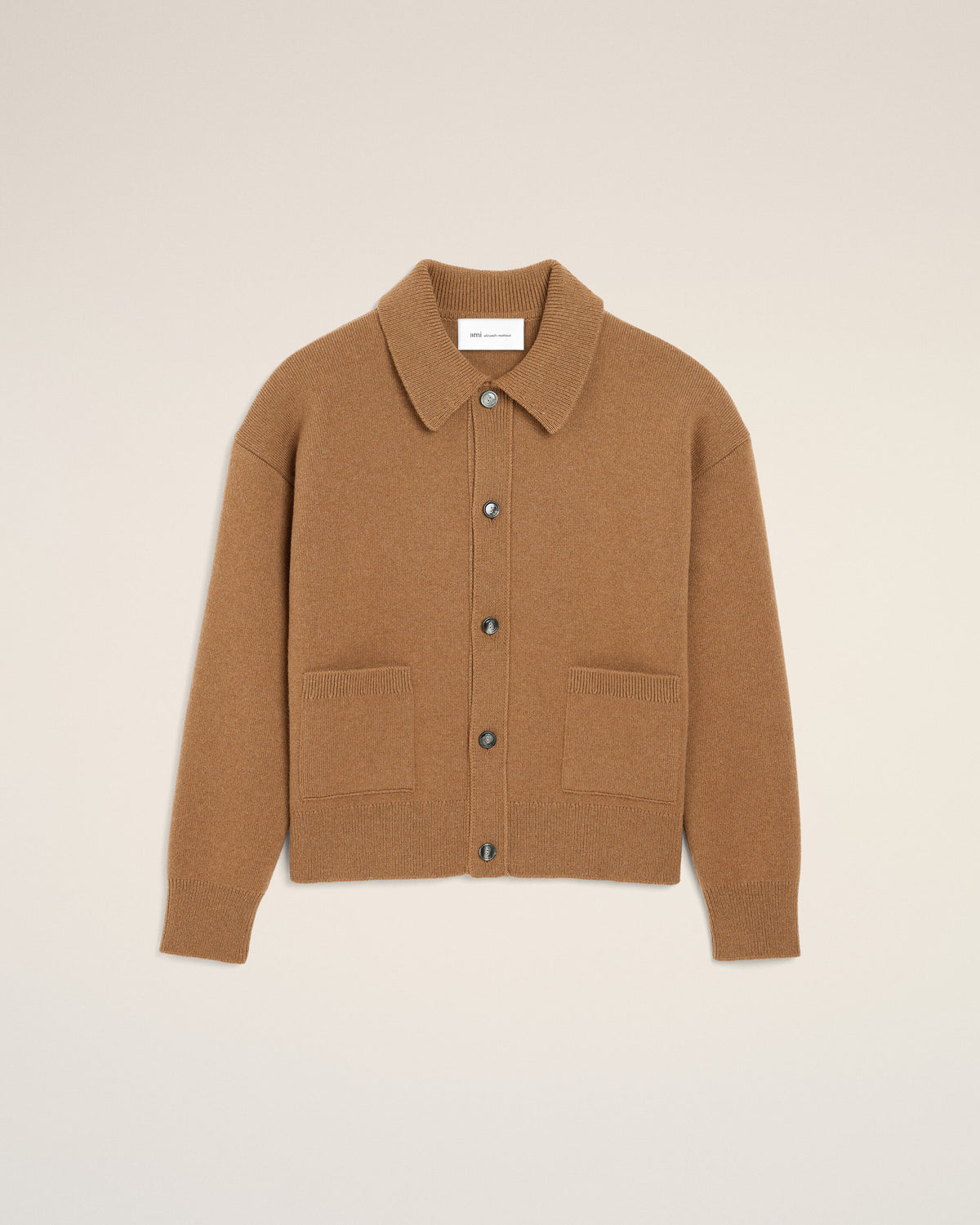 Brown wool shirt collar cardigan - 1