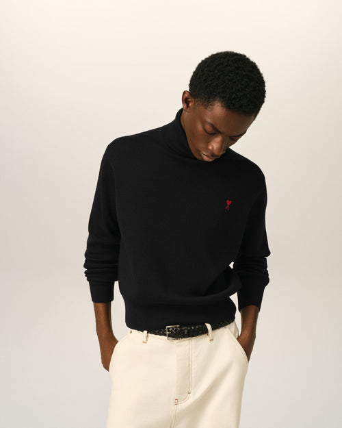 Black Wool Ami De Coeur Turtle Neck Sweater - 2 - Ami Paris