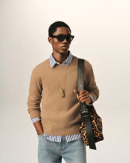 Brown crewneck cashmere sweater with Ami de Coeur - Man - 2 - AMI Paris - Ami Paris