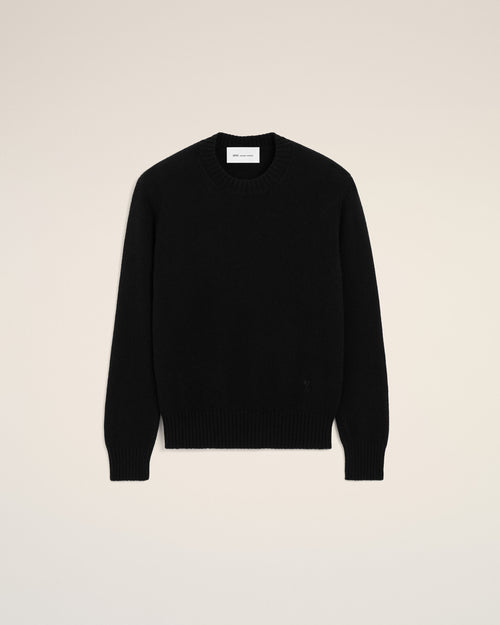 Black crewneck cashmere sweater with Ami de Coeur - Man - 1 - AMI Paris - Ami Paris