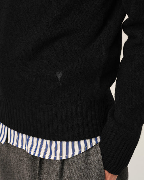 Black crewneck cashmere sweater with Ami de Coeur - Man - 4 - AMI Paris - Ami Paris