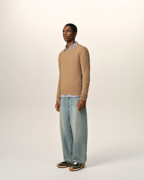 Brown crewneck cashmere sweater with Ami de Coeur - Man - 6 - AMI Paris - Ami Paris