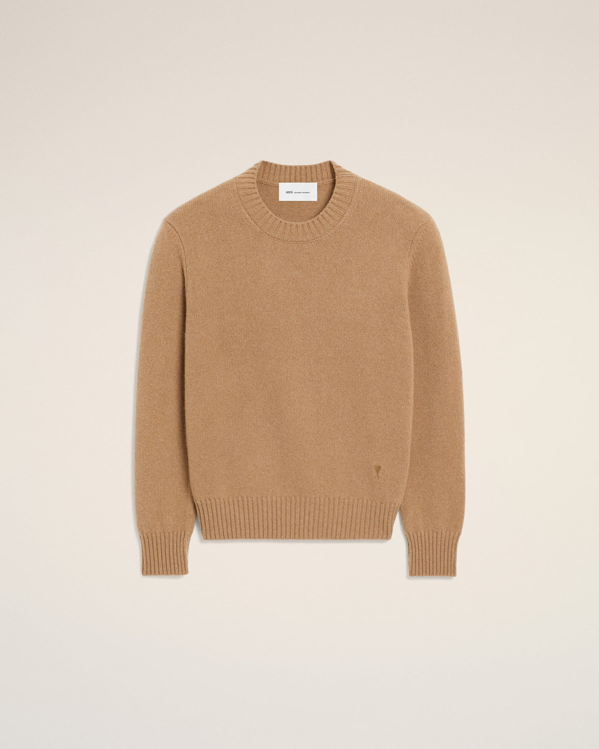 Brown crewneck cashmere sweater with Ami de Coeur - 1
