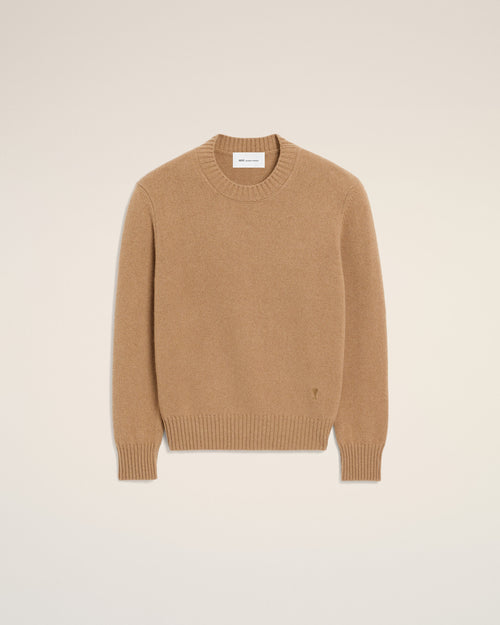 Brown crewneck cashmere sweater with Ami de Coeur - CAMEL - Ami Paris