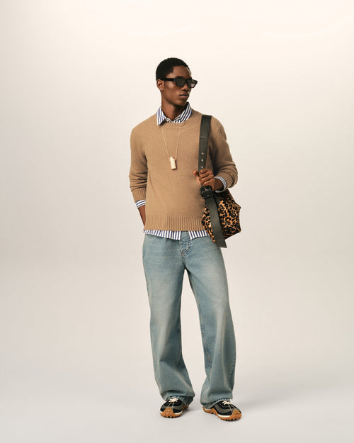 Brown crewneck cashmere sweater with Ami de Coeur - Man - 3 - AMI Paris - Ami Paris