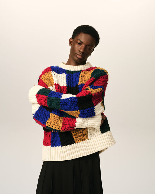 Multicolor checkered wool crewneck sweater - 2 - Ami Paris