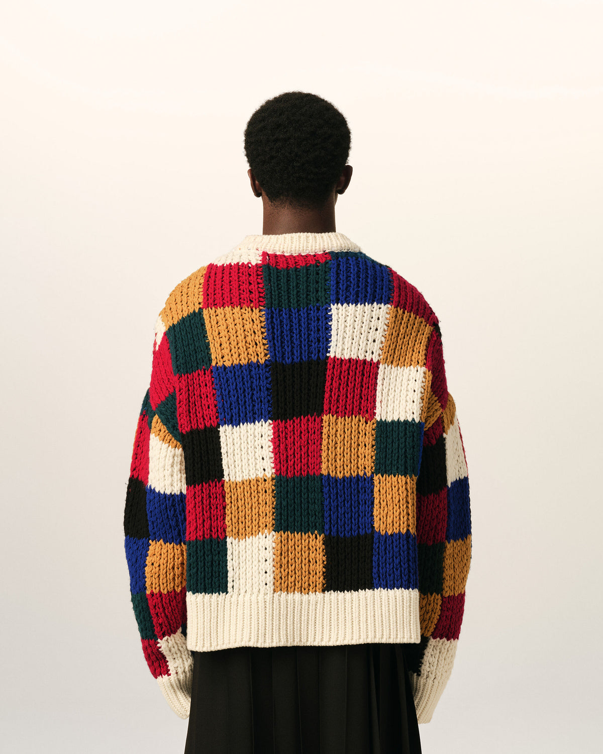 Multicolor checkered wool crewneck sweater - 5