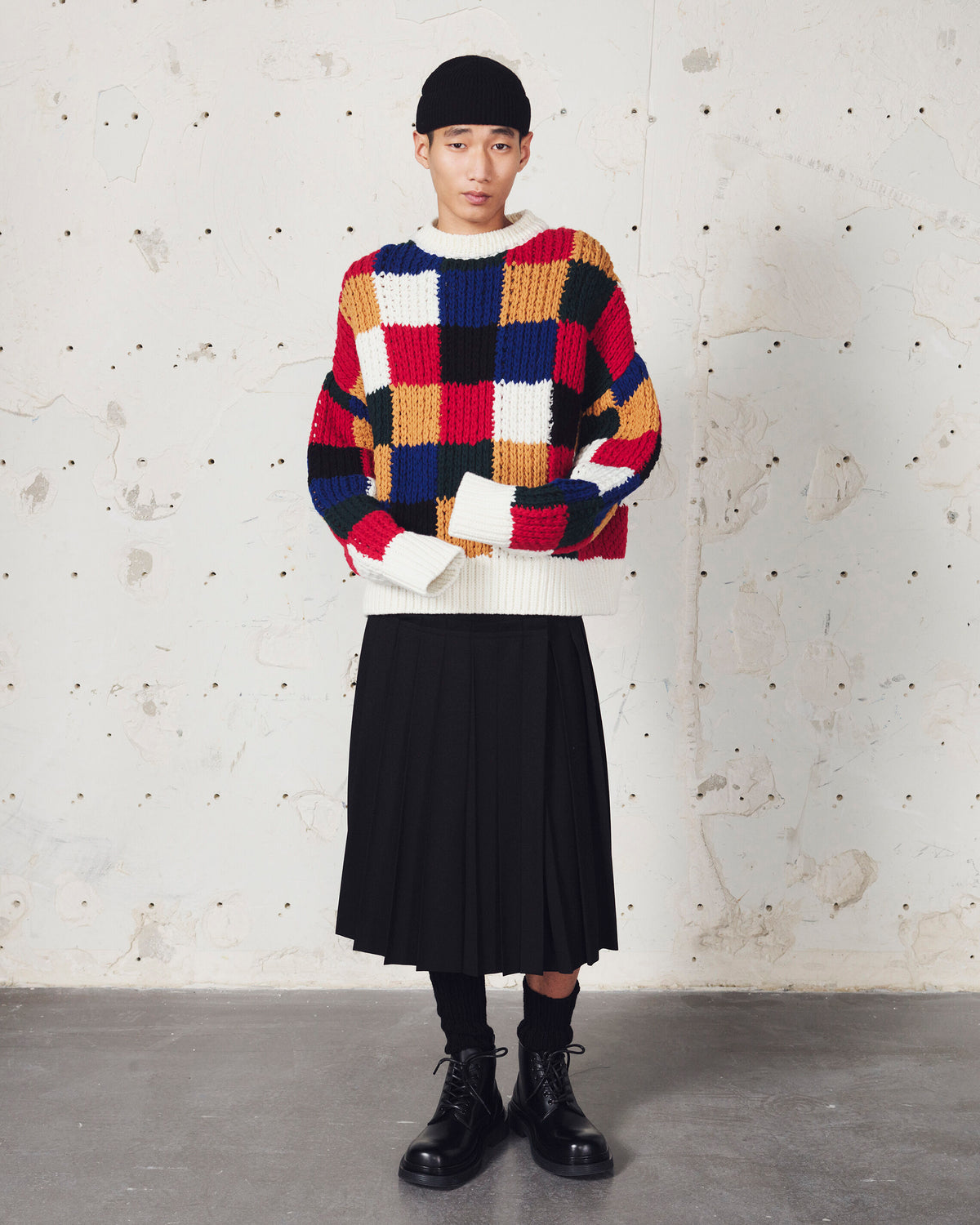 Multicolor checkered wool crewneck sweater - 7