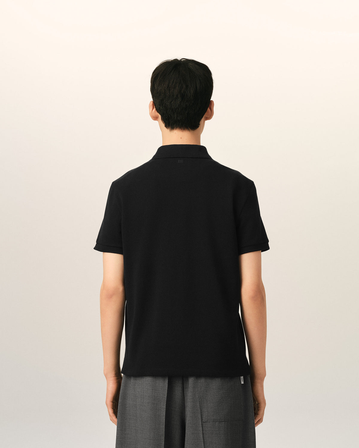 Black Cotton Short Sleeves Ami De Coeur Polo Shirt - 5
