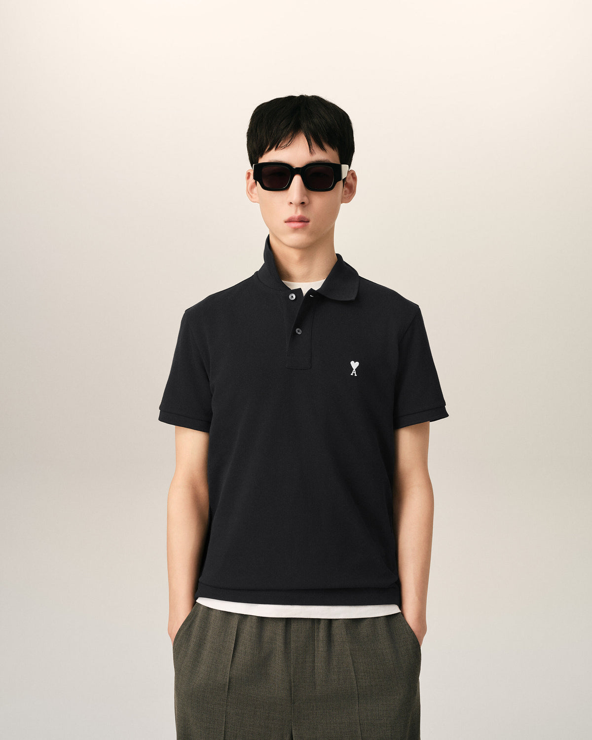 Black Cotton Short Sleeves Ami De Coeur Polo Shirt - 2