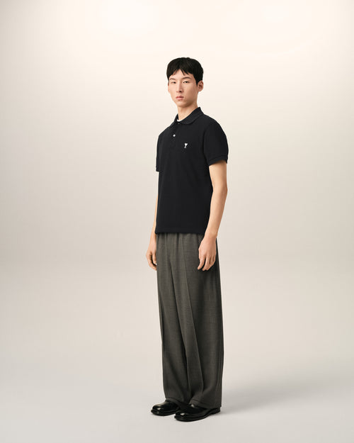 Black Cotton Short Sleeves Ami De Coeur Polo Shirt - Man - 6 - AMI Paris - Ami Paris