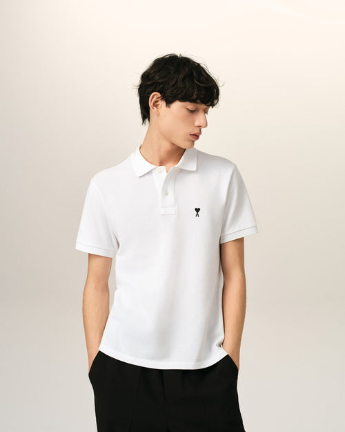 White Cotton Short Sleeves Ami De Coeur Polo Shirt - 2 - Ami Paris