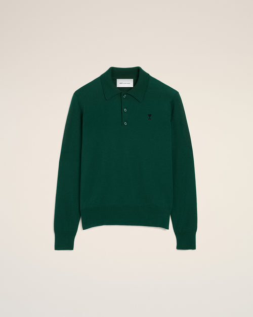 Green wool polo with Ami de Coeur - 1 - Ami Paris