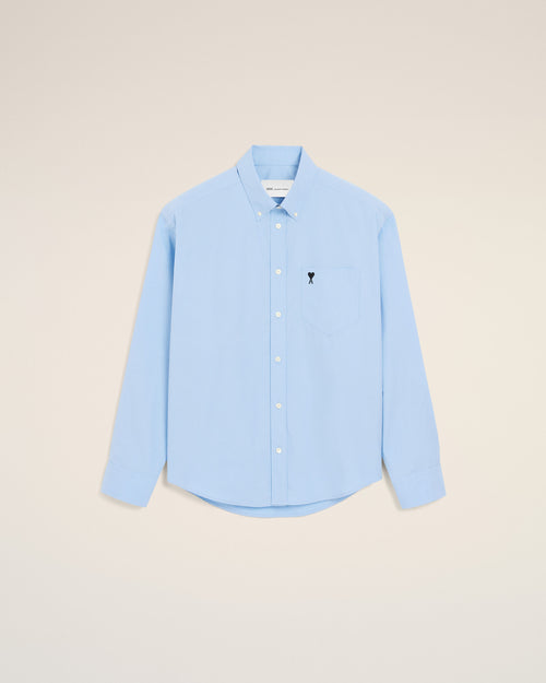 Blue boxy cotton shirt with Ami de Coeur - CASHMERE BLUE - Ami Paris