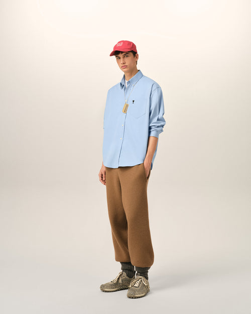 Blue boxy cotton shirt with Ami de Coeur - Man - 3 - AMI Paris - Ami Paris