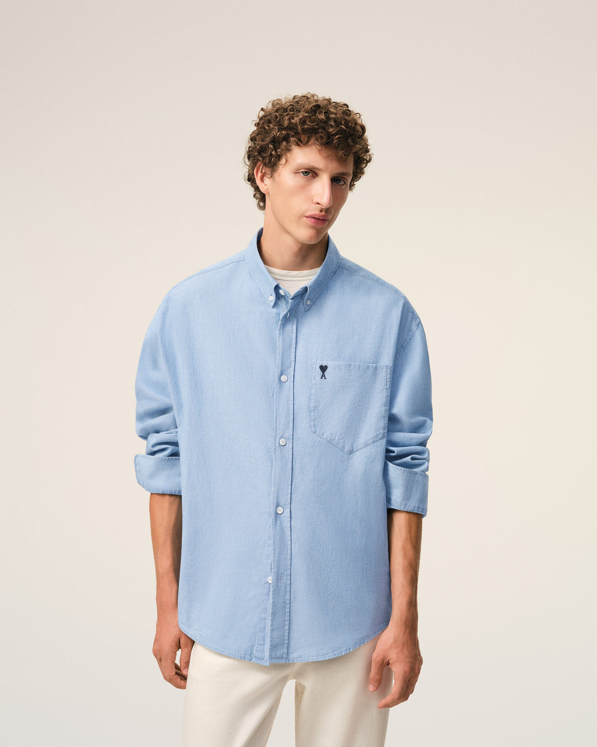 Blue Cotton Boxy Embroidered Ami De Coeur Shirt - 3