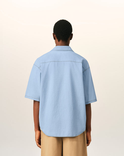 Blue boxy cotton short-sleeve shirt with Ami de Coeur - Man - 5 - AMI Paris - Ami Paris