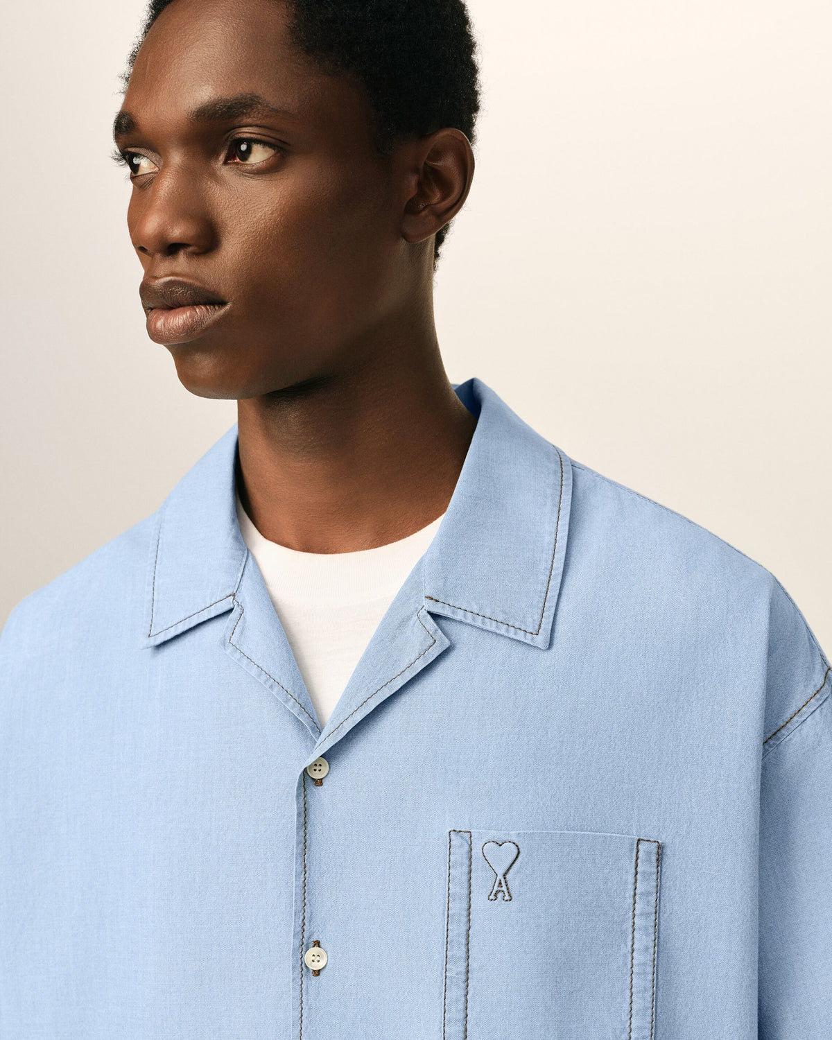 Blue boxy cotton short-sleeve shirt with Ami de Coeur - 4