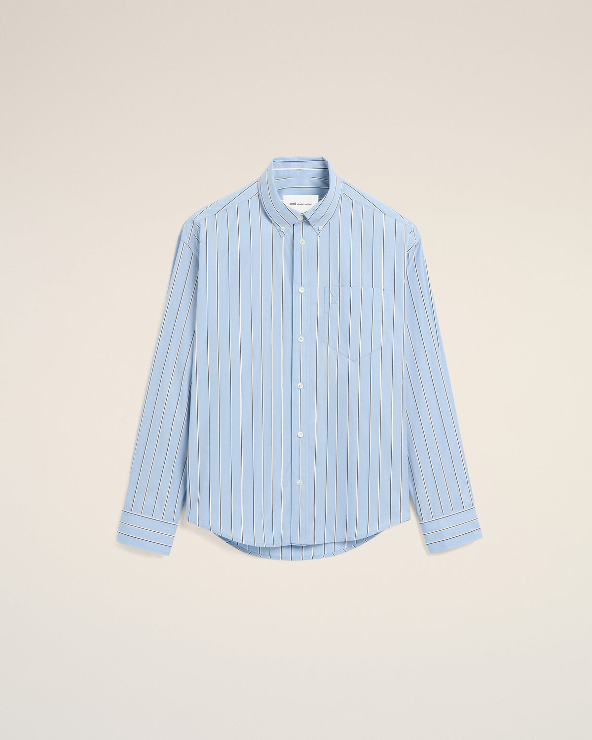 Blue boxy striped cotton shirt with embossed Ami de Coeur - 1