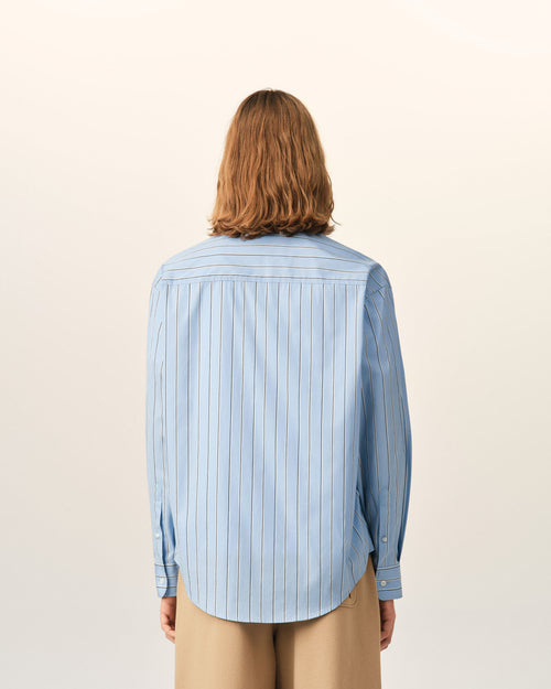 Blue boxy striped cotton shirt with embossed Ami de Coeur - Man - 5 - AMI Paris - Ami Paris