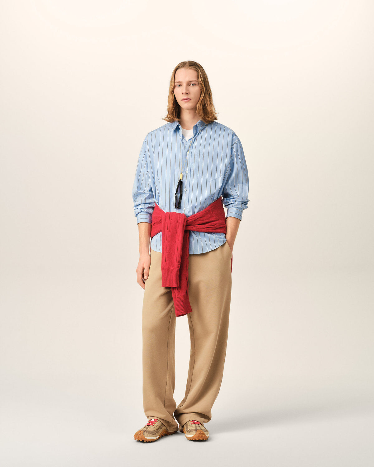 Blue boxy striped cotton shirt with embossed Ami de Coeur - 3