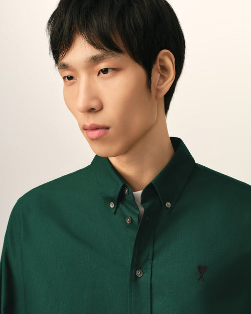 Green cotton shirt with Ami de Coeur - Man - 4 - AMI Paris - Ami Paris