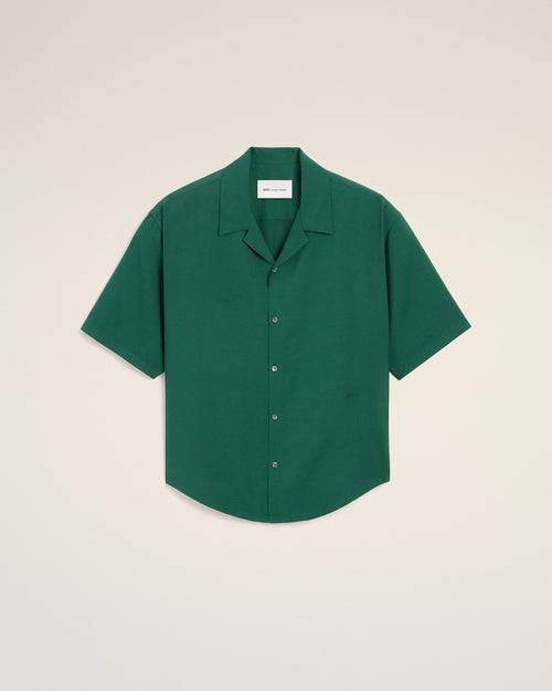 Camisa boxy de sarga de viscosa verde de manga corta - Hombre - 1 - AMI Paris - Ami Paris