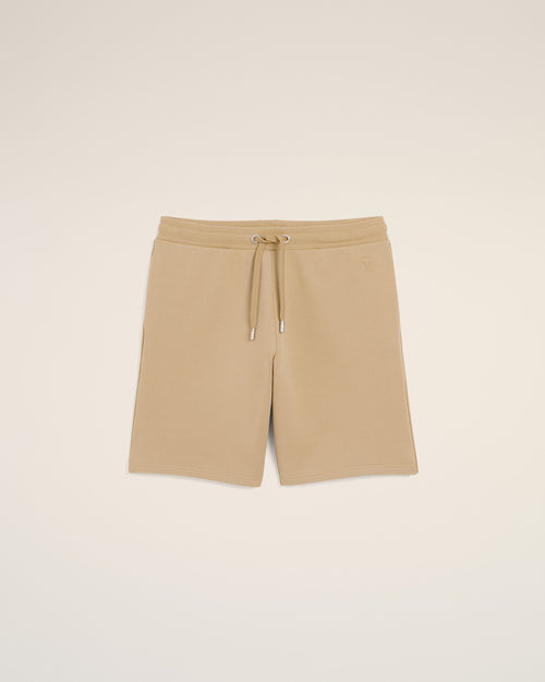 Beige cotton shorts with embossed Ami de Coeur - 1 - Ami Paris
