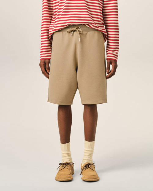 Beige cotton shorts with embossed Ami de Coeur - Man - 3 - AMI Paris - Ami Paris