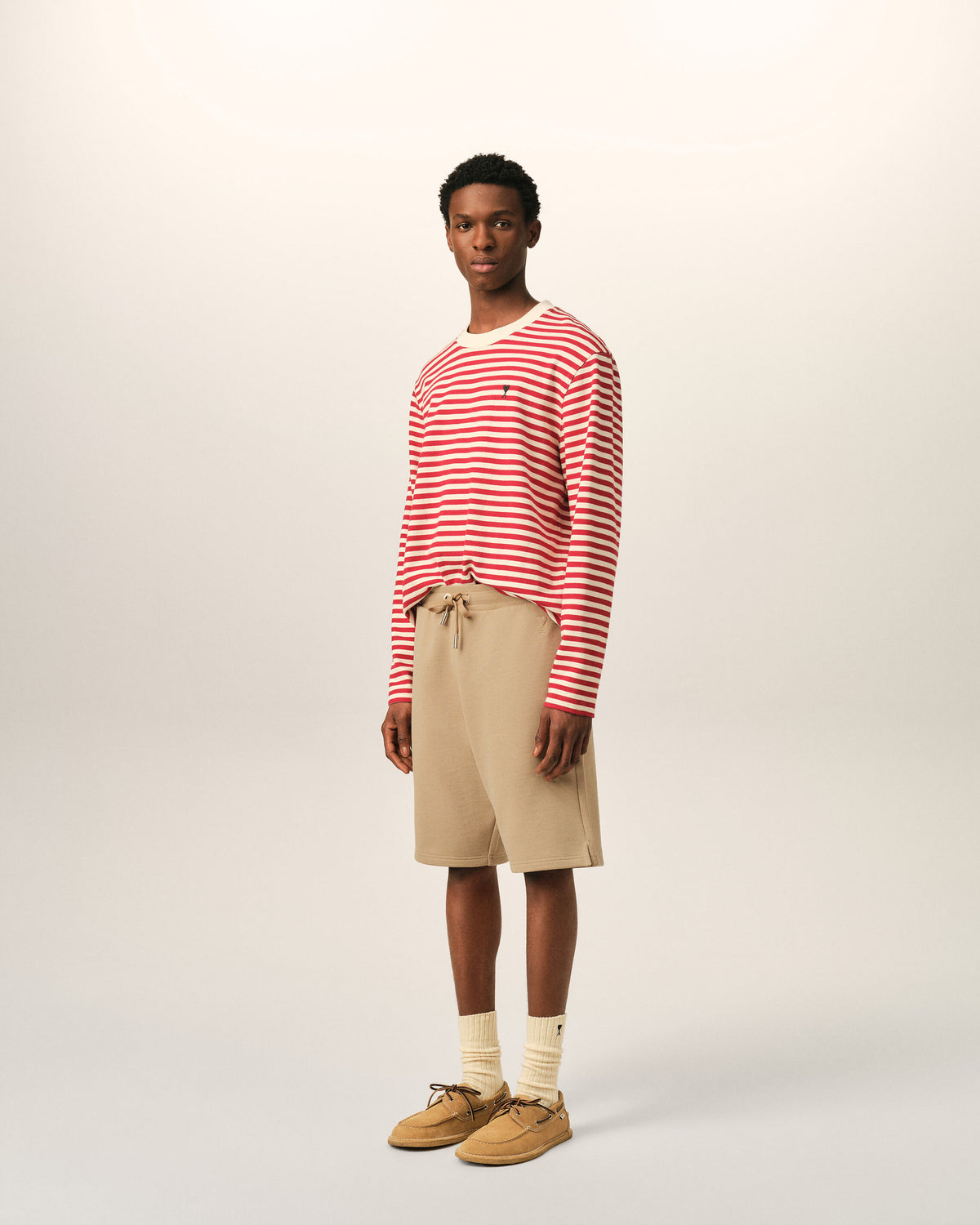 Beige cotton shorts with embossed Ami de Coeur - 6