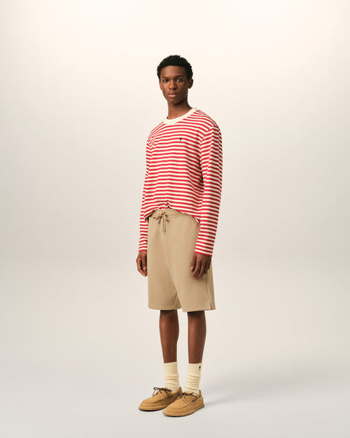 Beige cotton shorts with embossed Ami de Coeur - Man - 6 - AMI Paris - Ami Paris