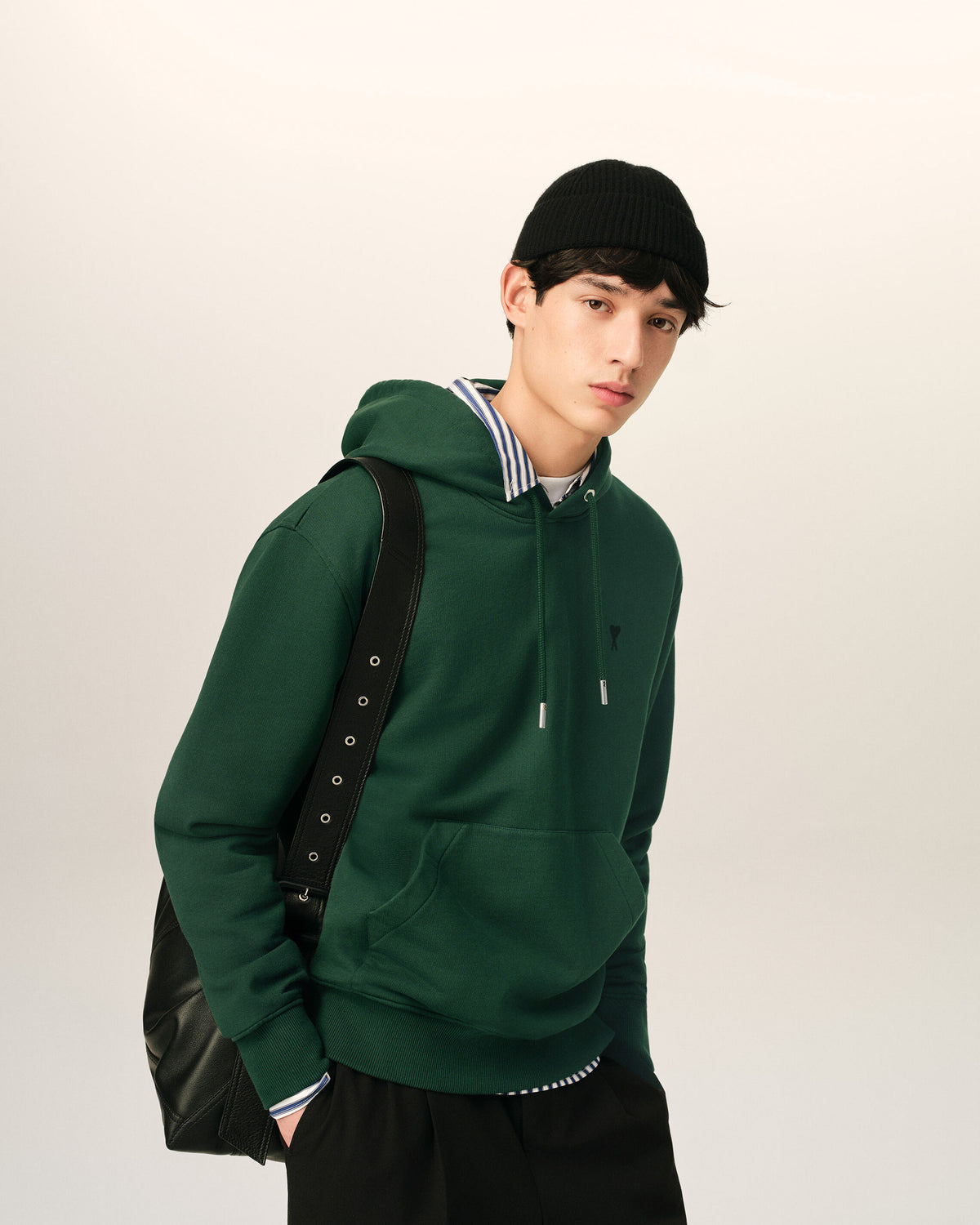Green cotton hoodie with Ami de Coeur - 2