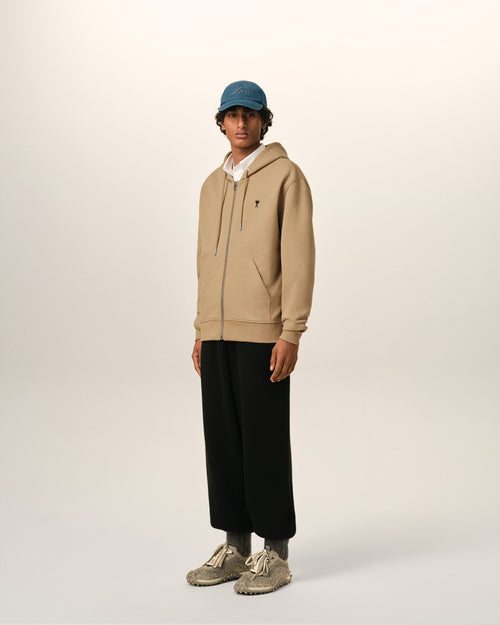 Beige zipped cotton hoodie with Ami de Coeur - Man - 6 - AMI Paris - Ami Paris