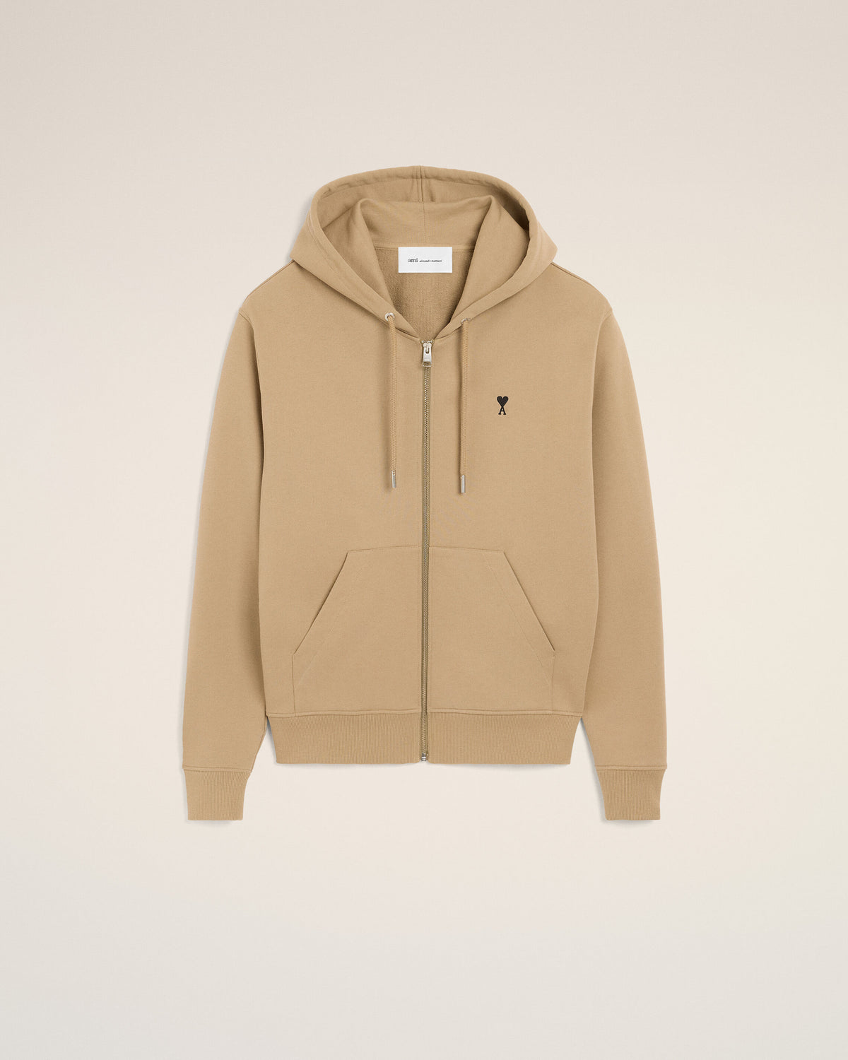 Beige zipped cotton hoodie with Ami de Coeur - 1